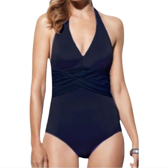 Spanx Weave Halter One Piece swimsuit in black Shapewear Swim Vacation resort - Picture 1 of 9